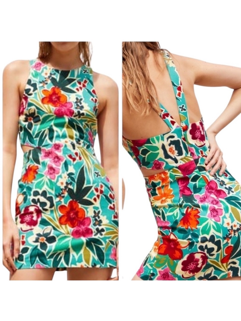 Zara Tropical Floral Skort Romper Small Cut Out Small Criss Cross Straps